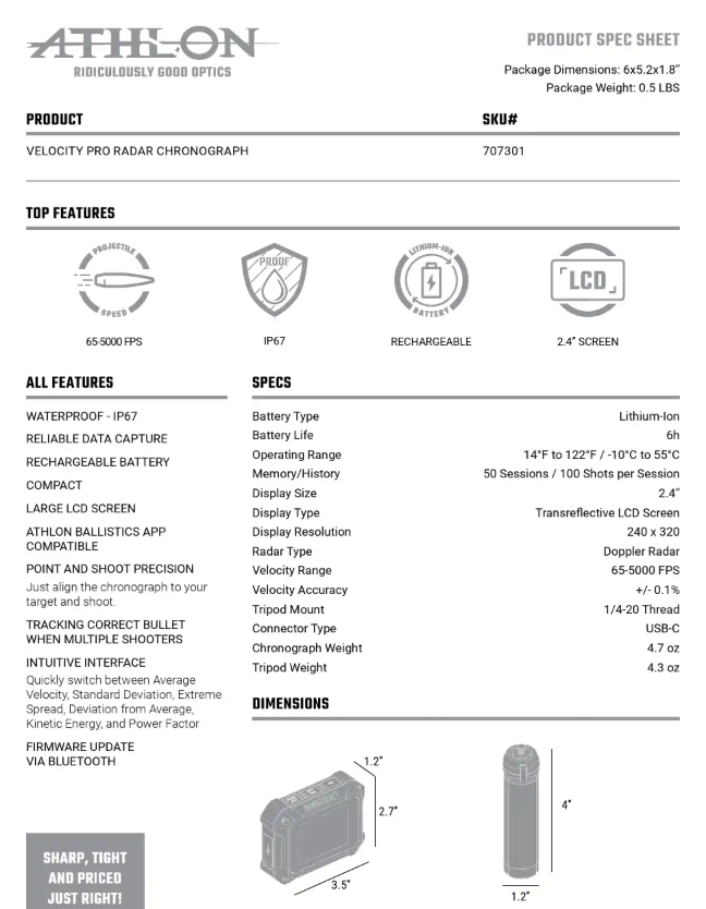 VELOCITY PRO RADAR CHRONOGRAPH